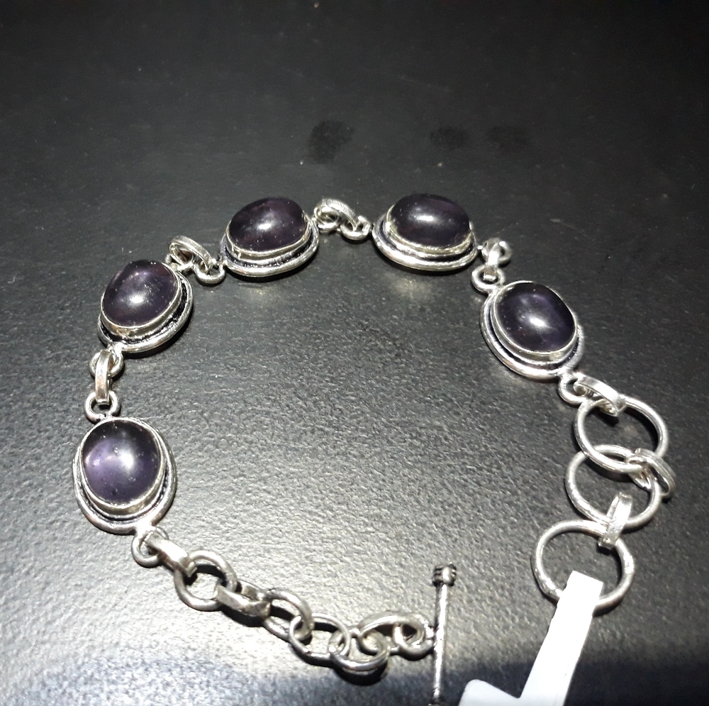 Natural Amethyst Cabochon Bracelet iv21